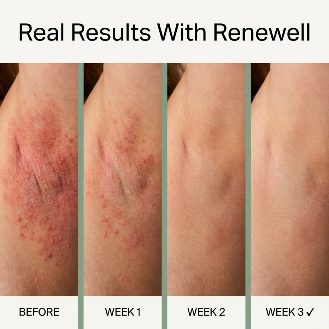 Renewell Intertrigo Care Cream close up visible results timeline